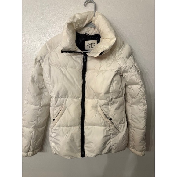 S13 New York Womens Cream Puffer Jacket High Neck Full Zip Winter Outerwear XS